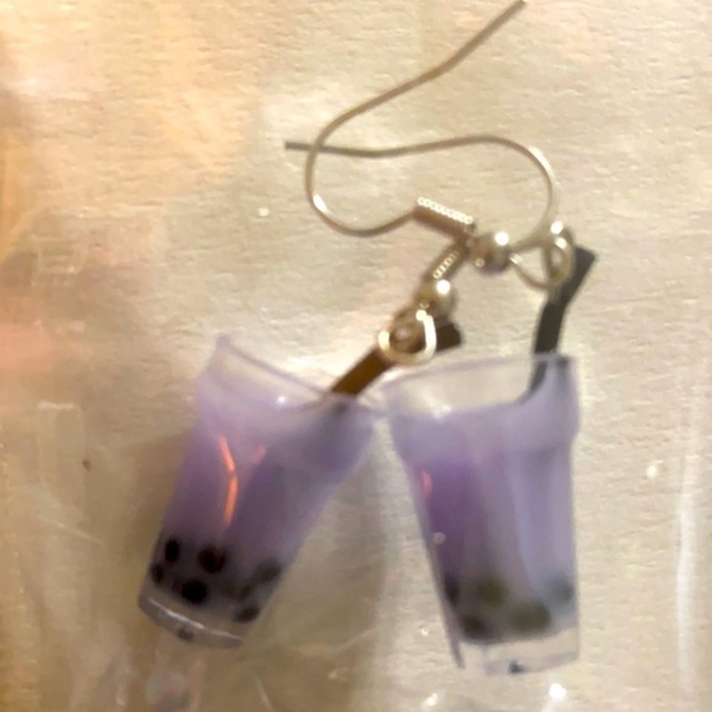 Taro bubble tea french hook purple earrings